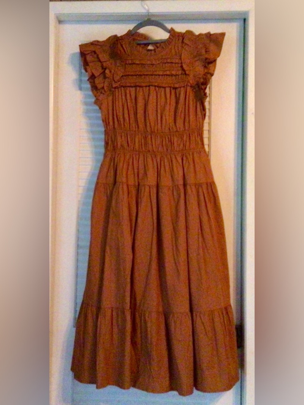AUREUM / Rust Tiered Ruffle-Sleeve Maxi Dress Sz M - NWT - Picture 2 of 8